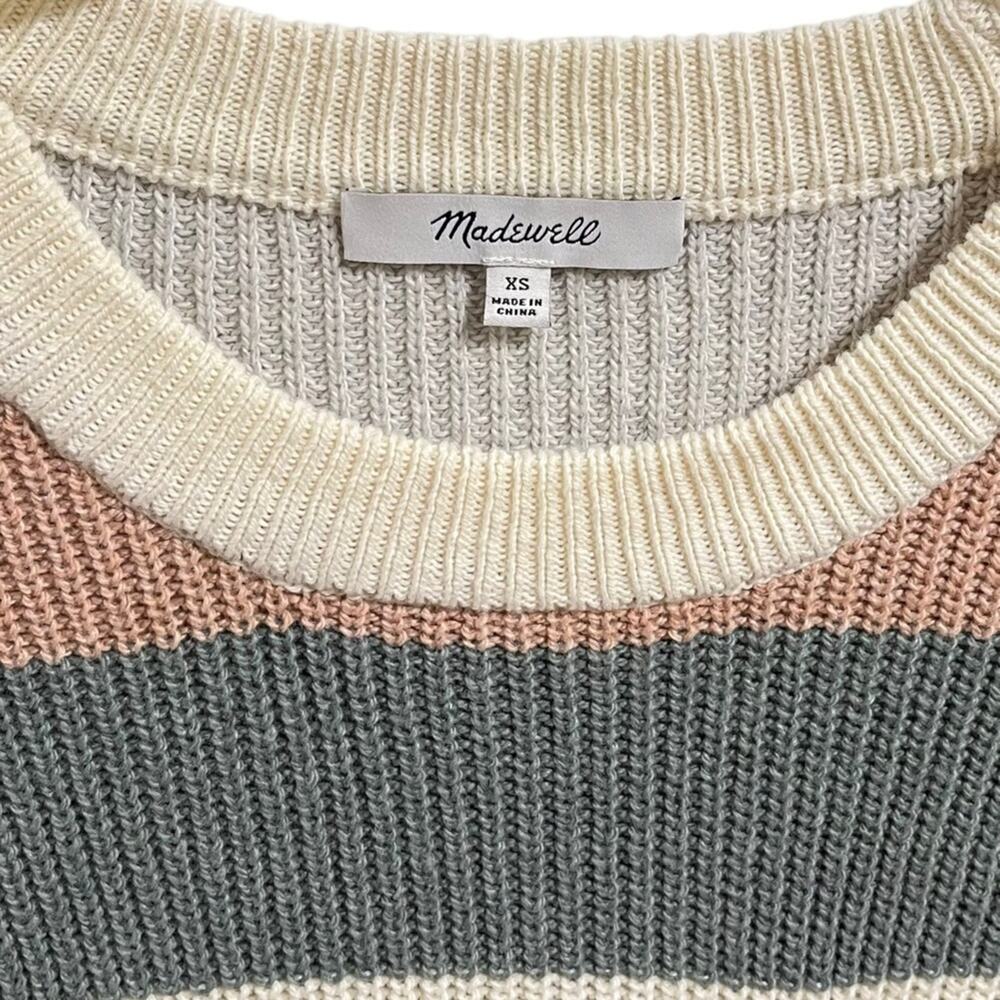 Madewell Sweater Sz XS Thompson Pocket Pullover Knit in Cream Green Multi Stripe - Picture 7 of 11